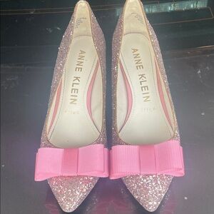 Anne Klein Glitter Pink Heels with Bow